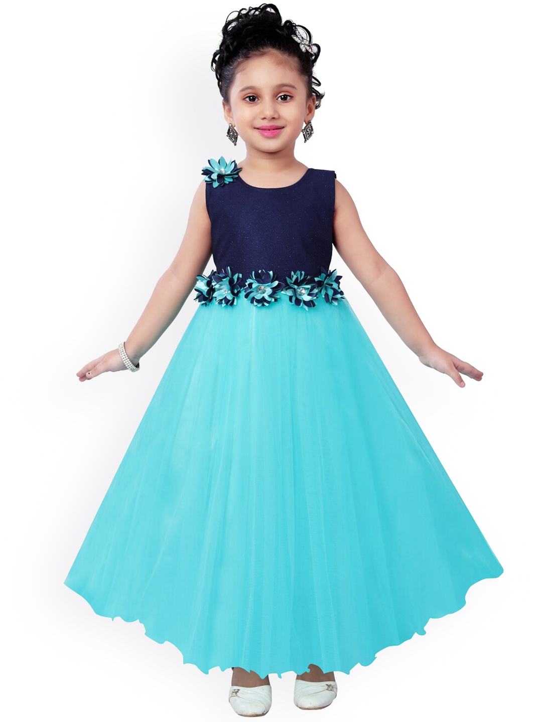Wish Karo Girls Turquoise Blue Solid Fit and Flare Dress