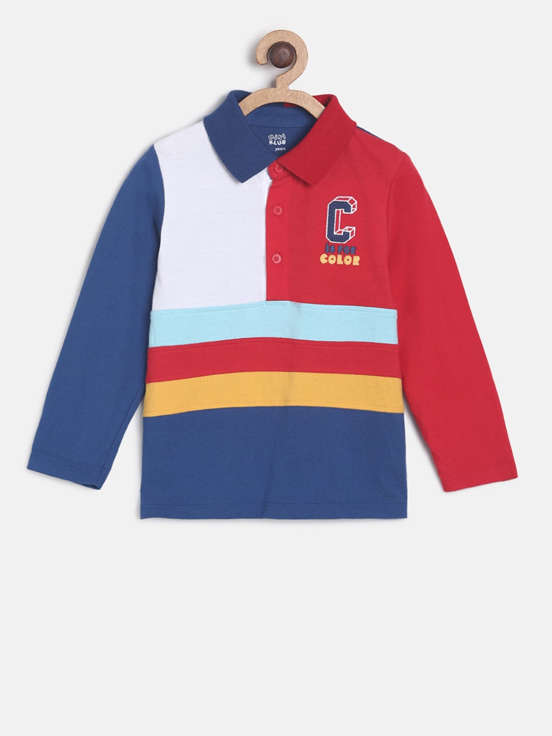 

MINI KLUB Boys Red Colourblocked Polo Collar Pure Cotton T-shirt