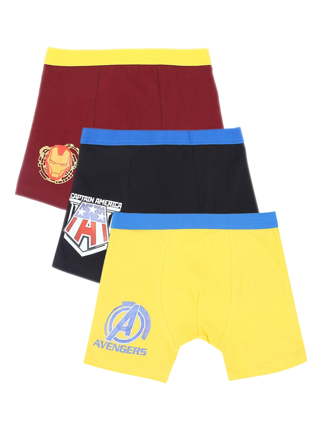 

Nuluv Boys Cotton Yellow Black & Blue Superhero Printed Logo Trunks Brief Pack of 3