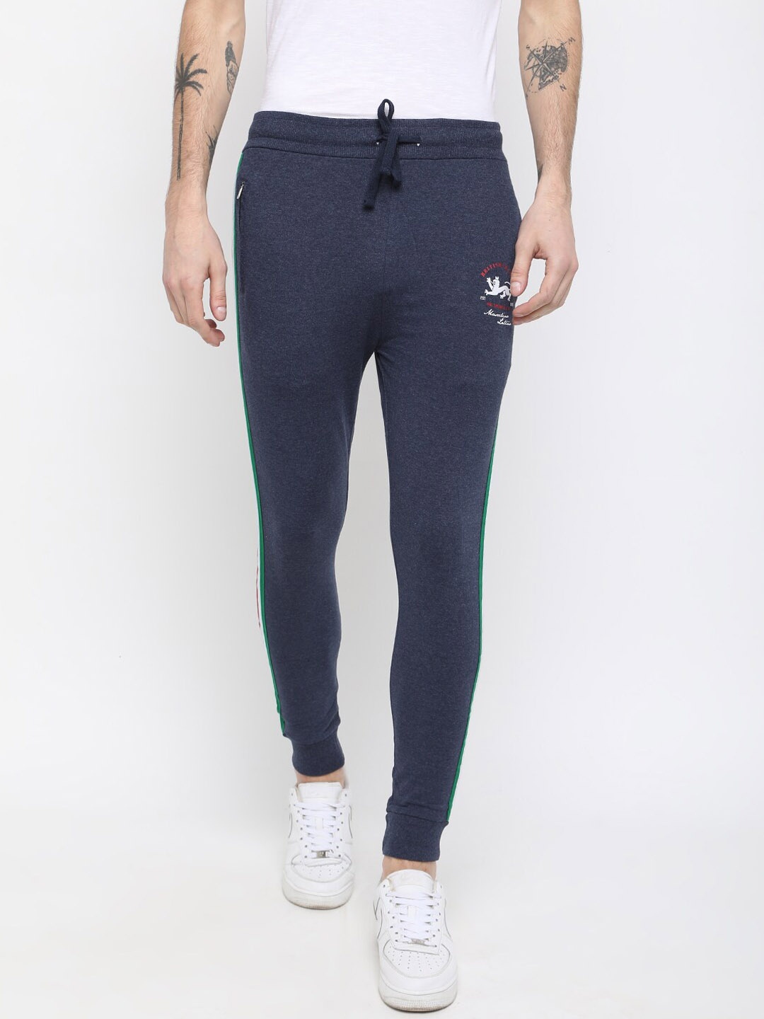 

Masculino Latino Men Navy Blue Solid Cotton Bio Washed Joggers