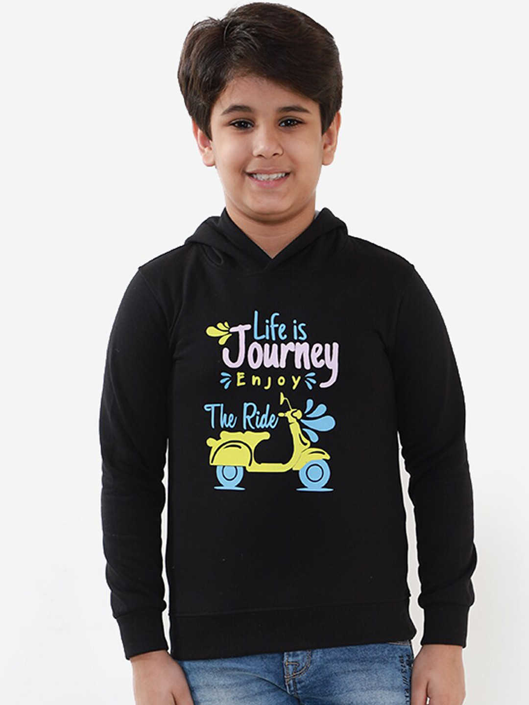 

Naughty Ninos Boys Black & Yellow Printed Hooded Sweatshirt