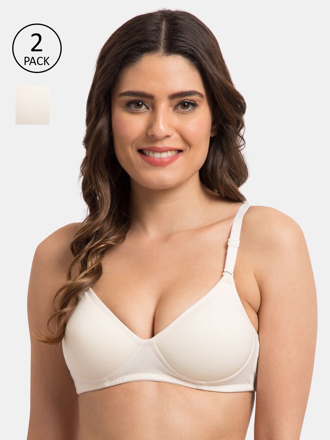 

KOMLI Off-White Solid Non-Wired Lightly Padded Everyday Bra K-9555-2PC-OFFW-28B