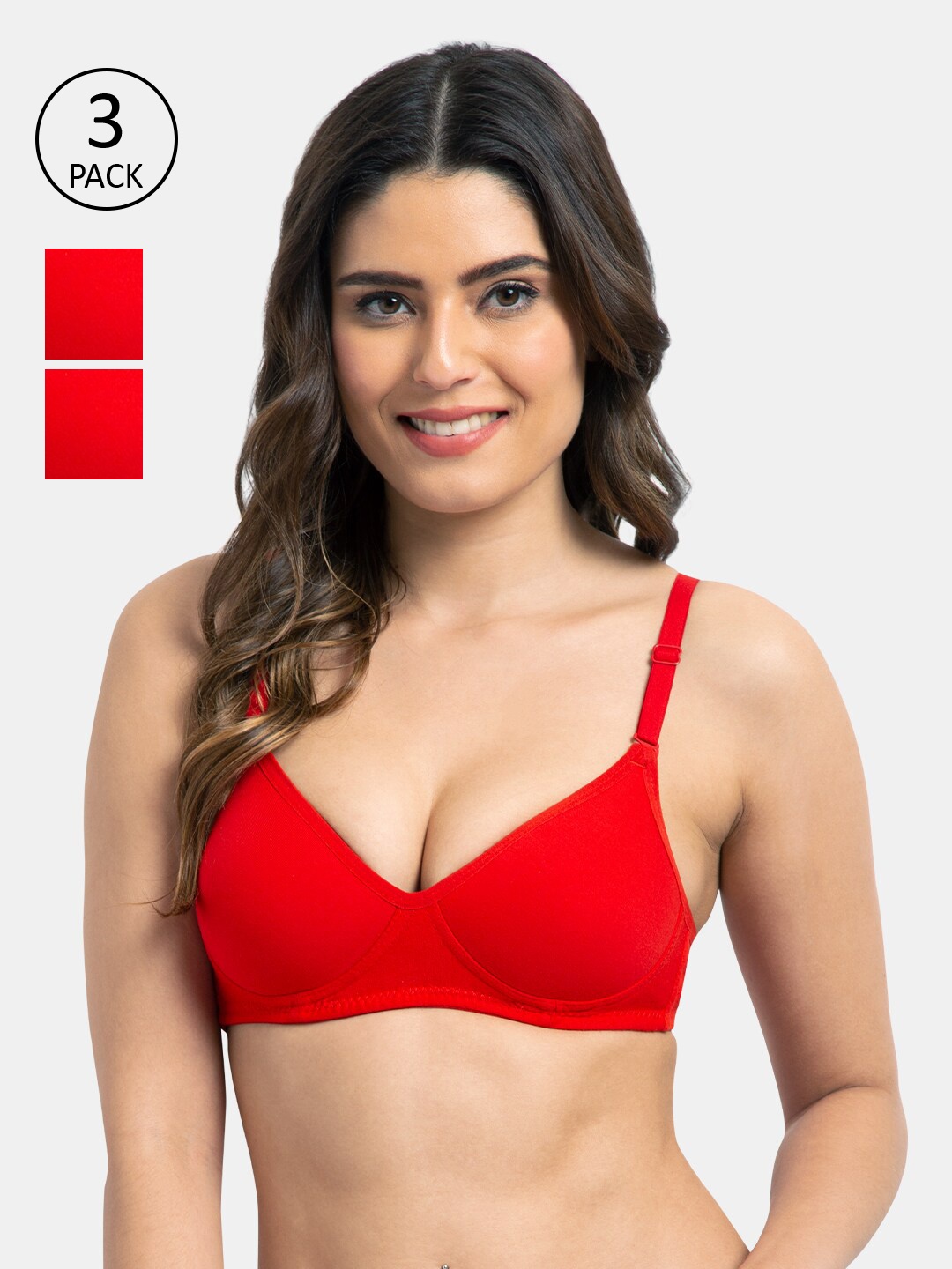 

KOMLI Red Solid Non-Wired Lightly Padded Everyday Bra