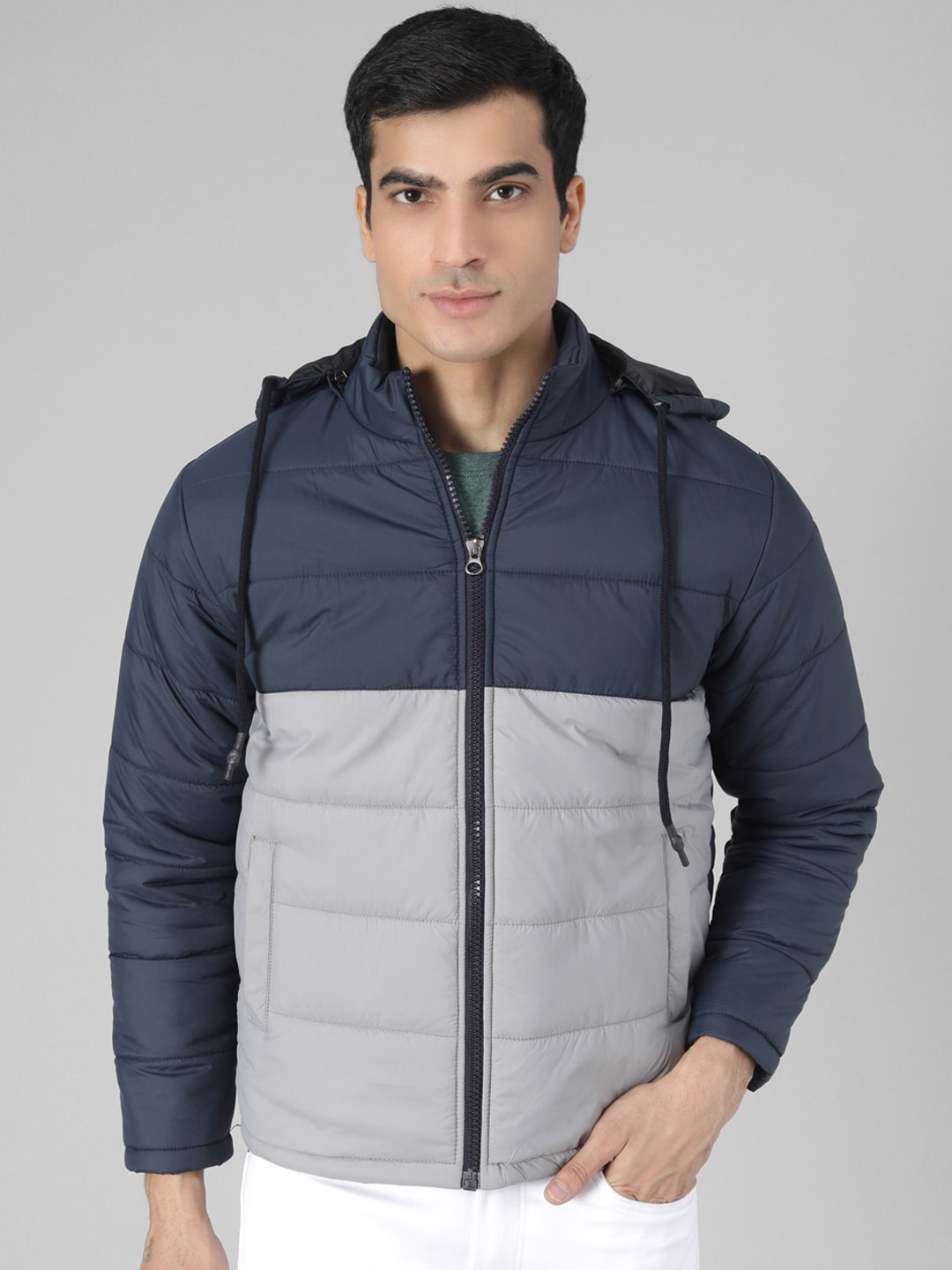 

Kotty Men Blue & Grey Colourblocked Padded Jacket