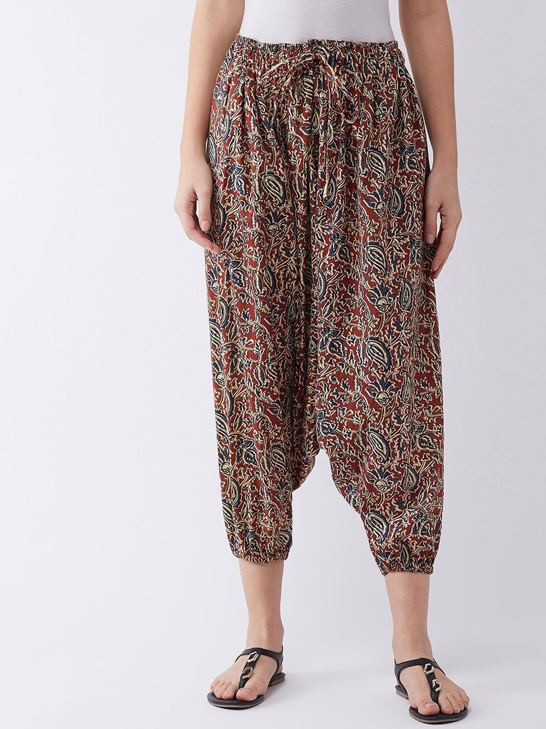 

InWeave Women Maroon & Blue Kalamkari Printed Harem Pants