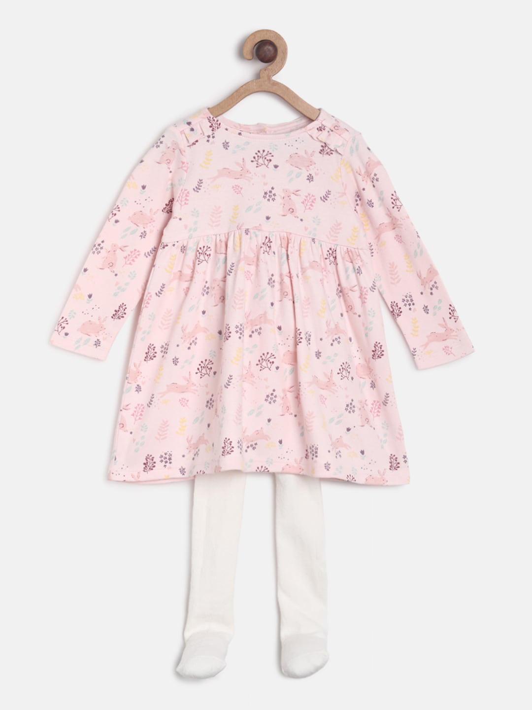 

MINI KLUB Girls Pink Printed A-Line Dress with Tights