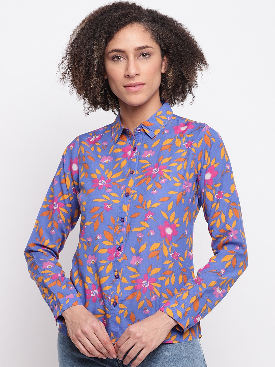 

Pepe Jeans Women Blue & Mustard Yellow Regular Fit Floral Print Casual Shirt