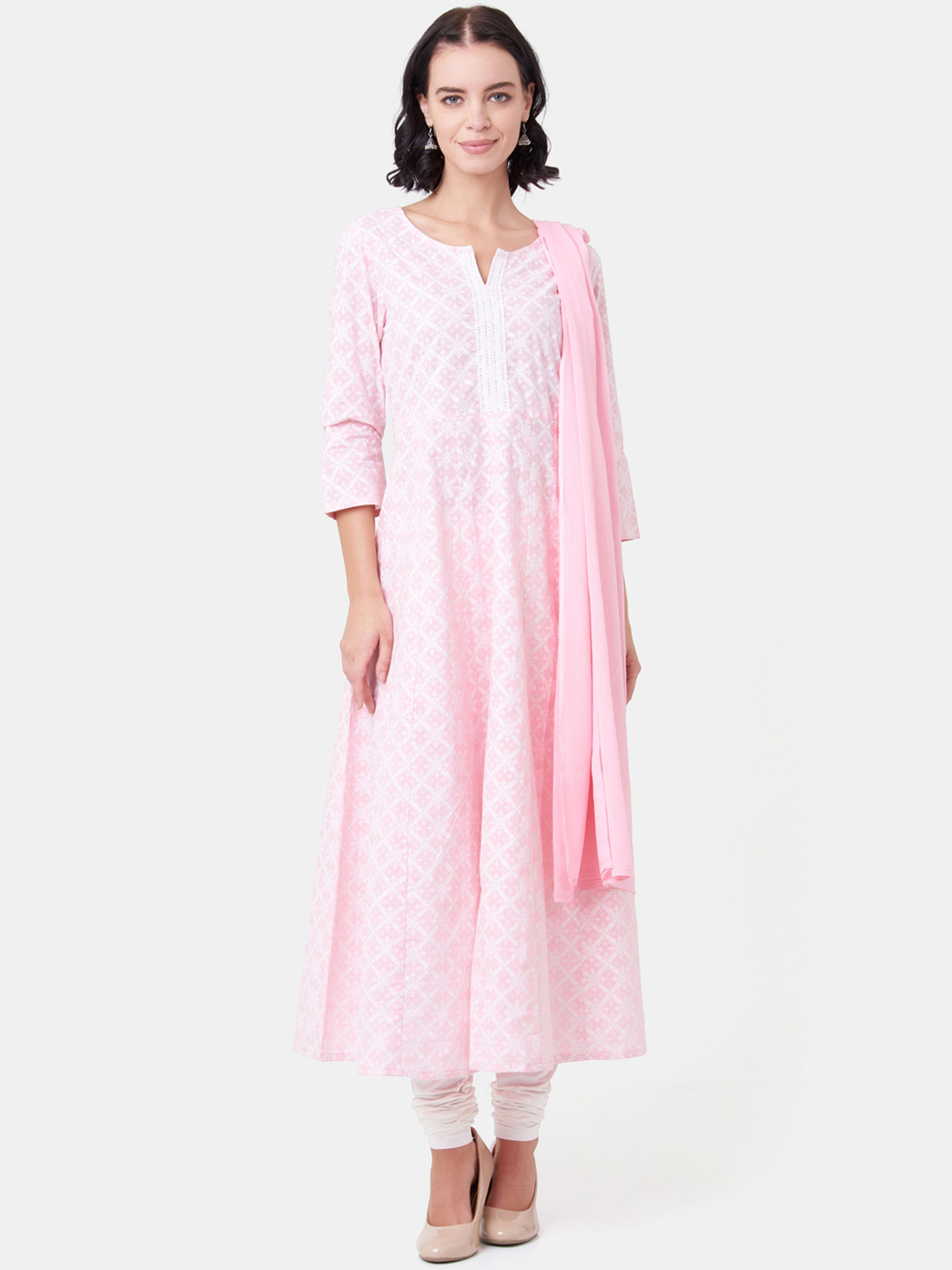 

IMARA Women Pink Printed Kurta with Churidar & Dupatta