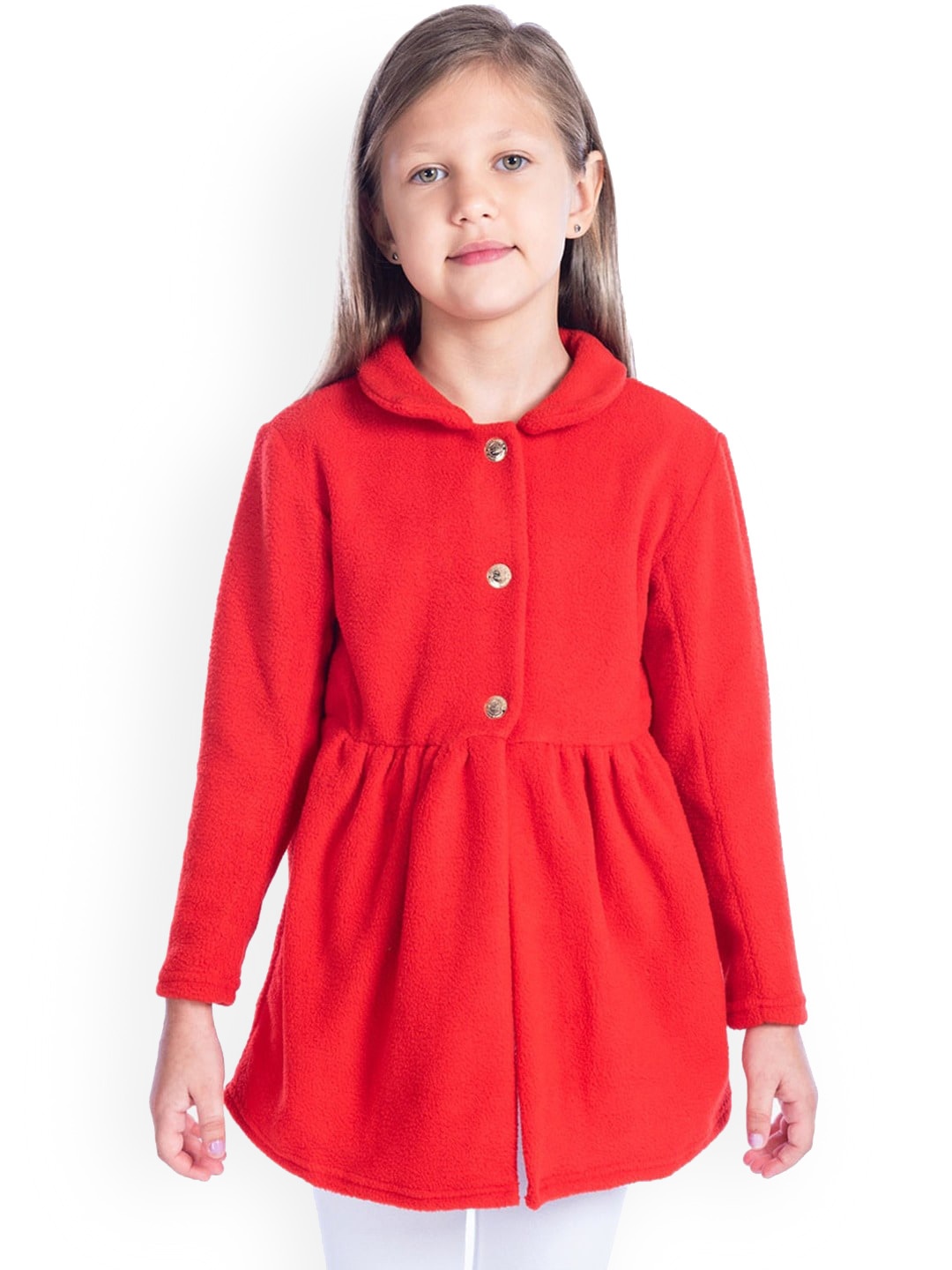 

Cherry Crumble Girls Red Solid Fleece Longline Trench Coat