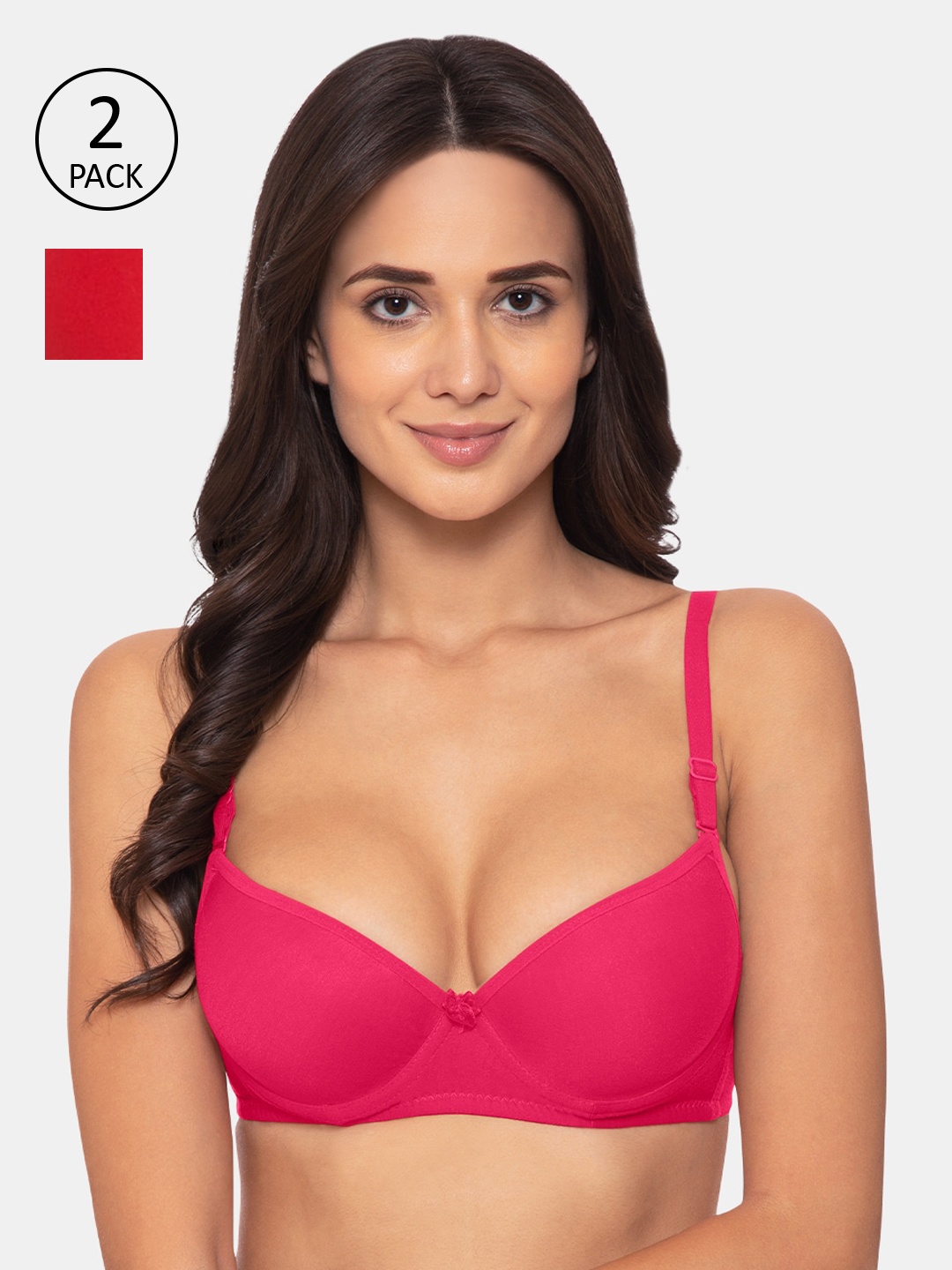 KOMLI Pack Of 2 Solid Underwired Heavily Padded Everyday Bras K-914-DPK, Pink