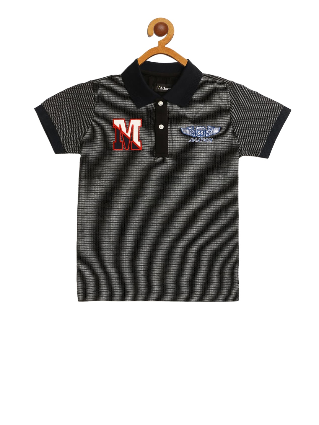 

LAdore Boys Black Printed Polo Collar Pure Cotton T-shirt