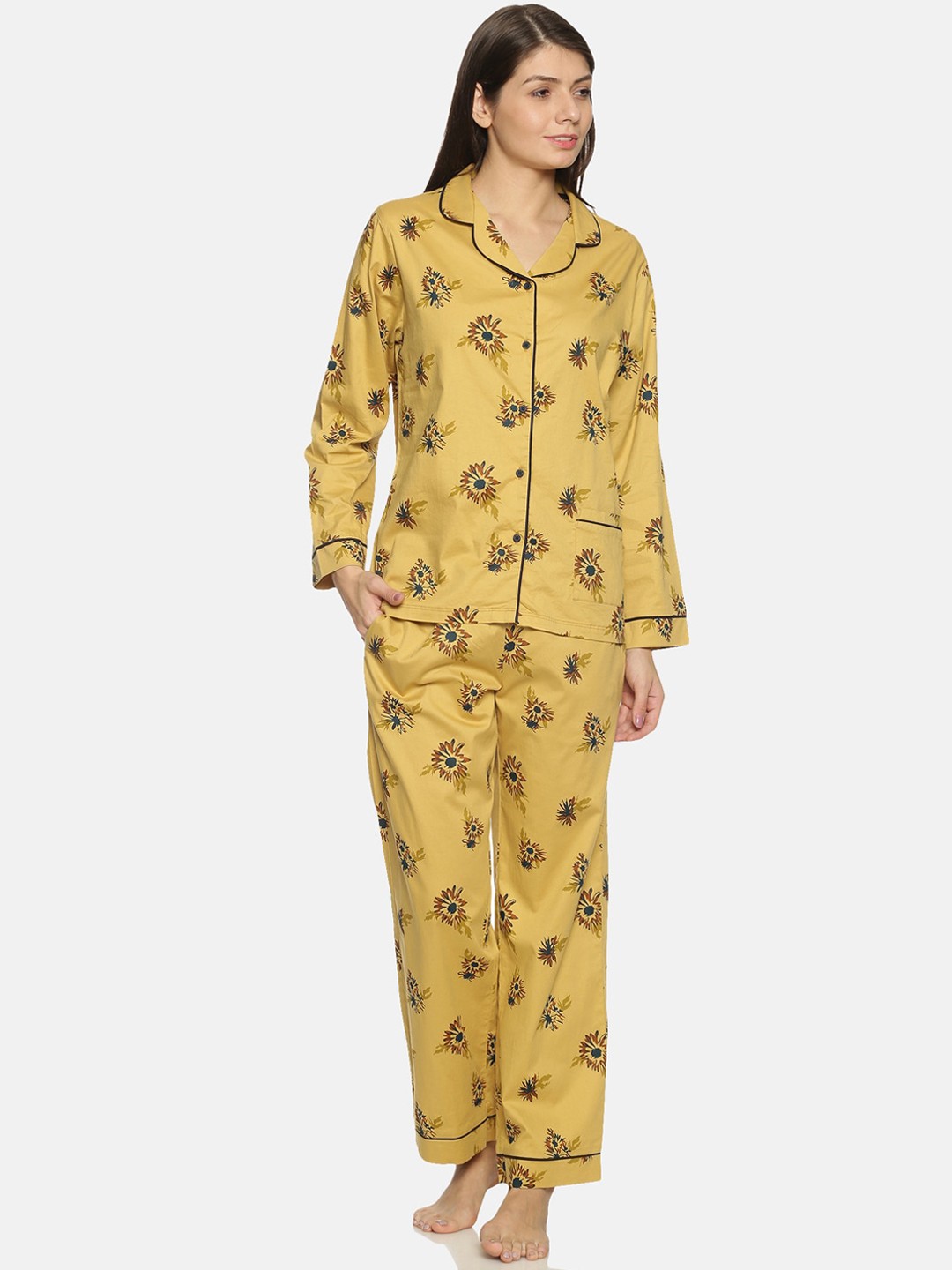 

Bene Kleed Women Mustard Yellow Printed Night Suit with Anti Bacterial Finish