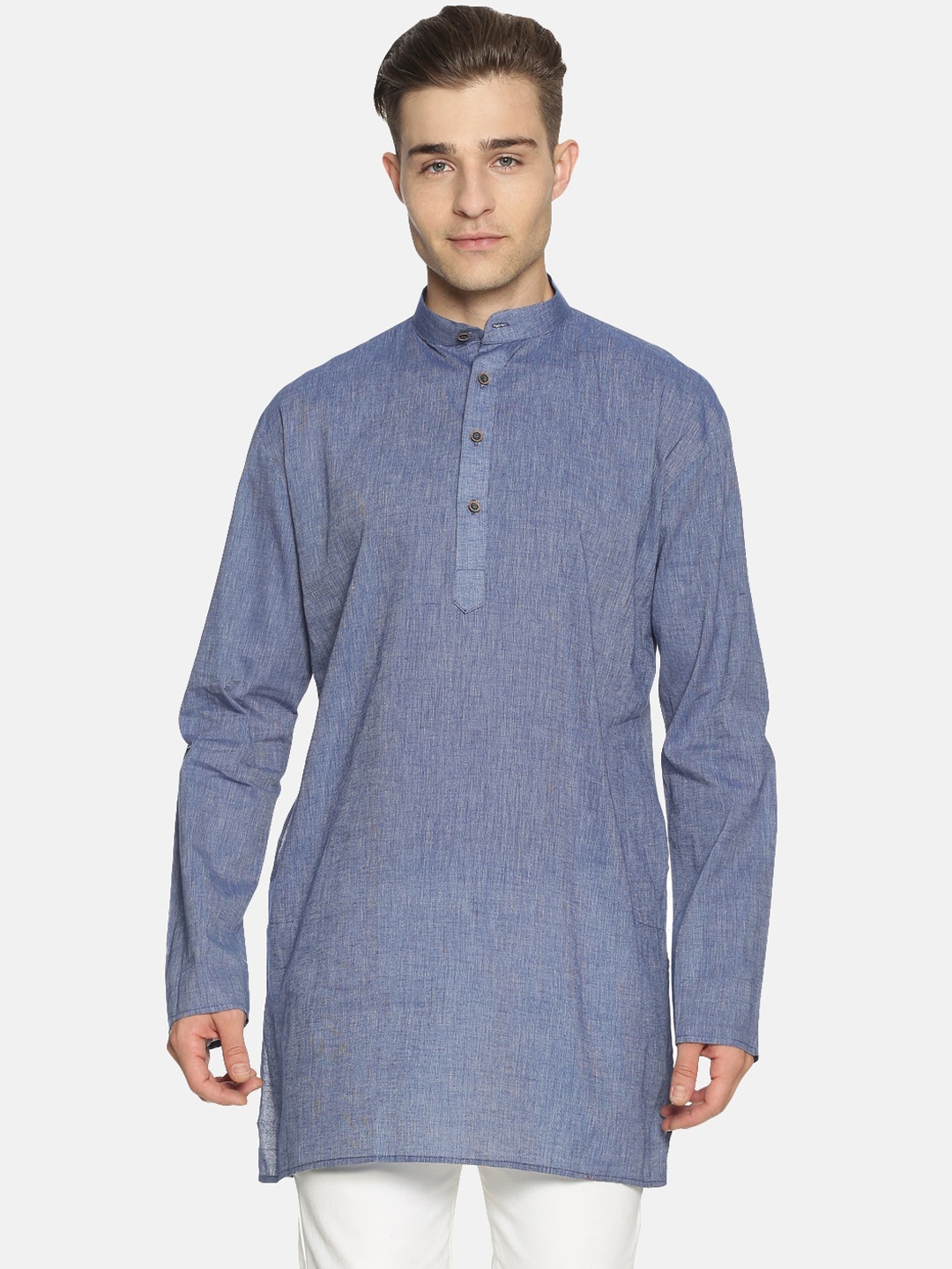 

Jansons Men Blue Solid Straight Kurta