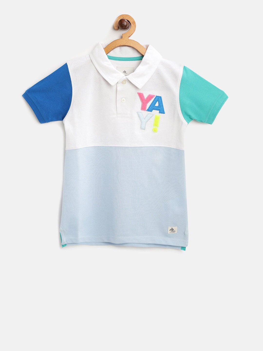 Cherry Crumble Kids White Colourblocked Polo Collar T-shirt
