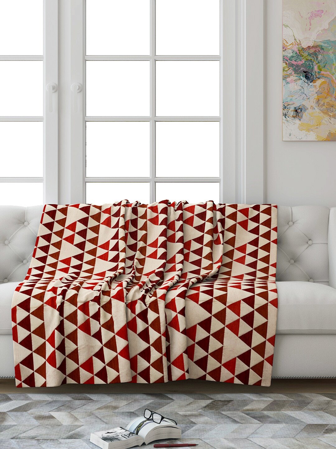 

Saral Home Red & Beige Geometric Print 3-Seater Sofa Throw