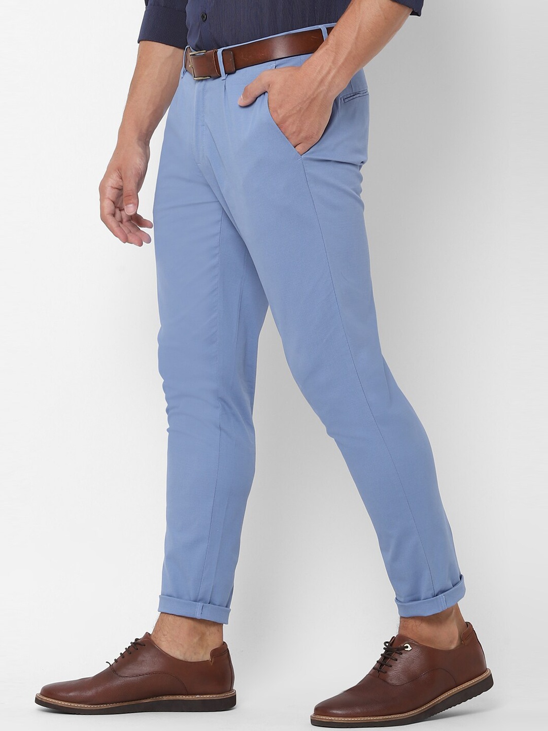

Allen Solly Men Blue Slim Fit Self Design Regular Trousers