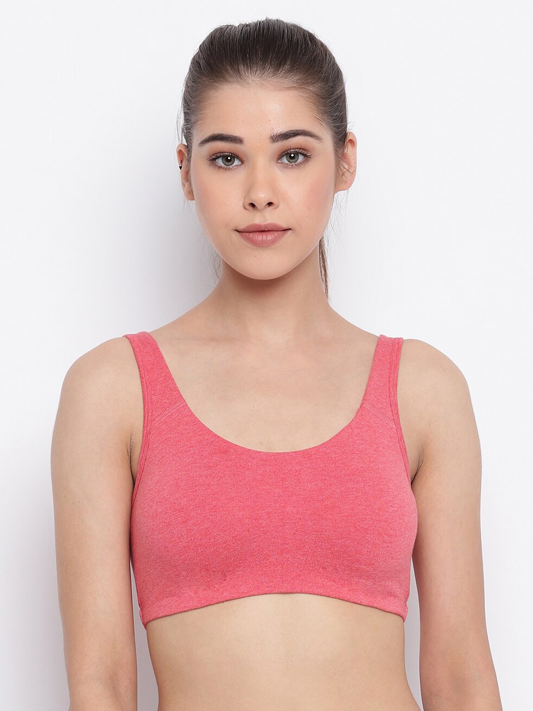 

Enamor Pink Non-Wired Non Padded Full Coverage Low Impact Slip on Sports Bra SB06