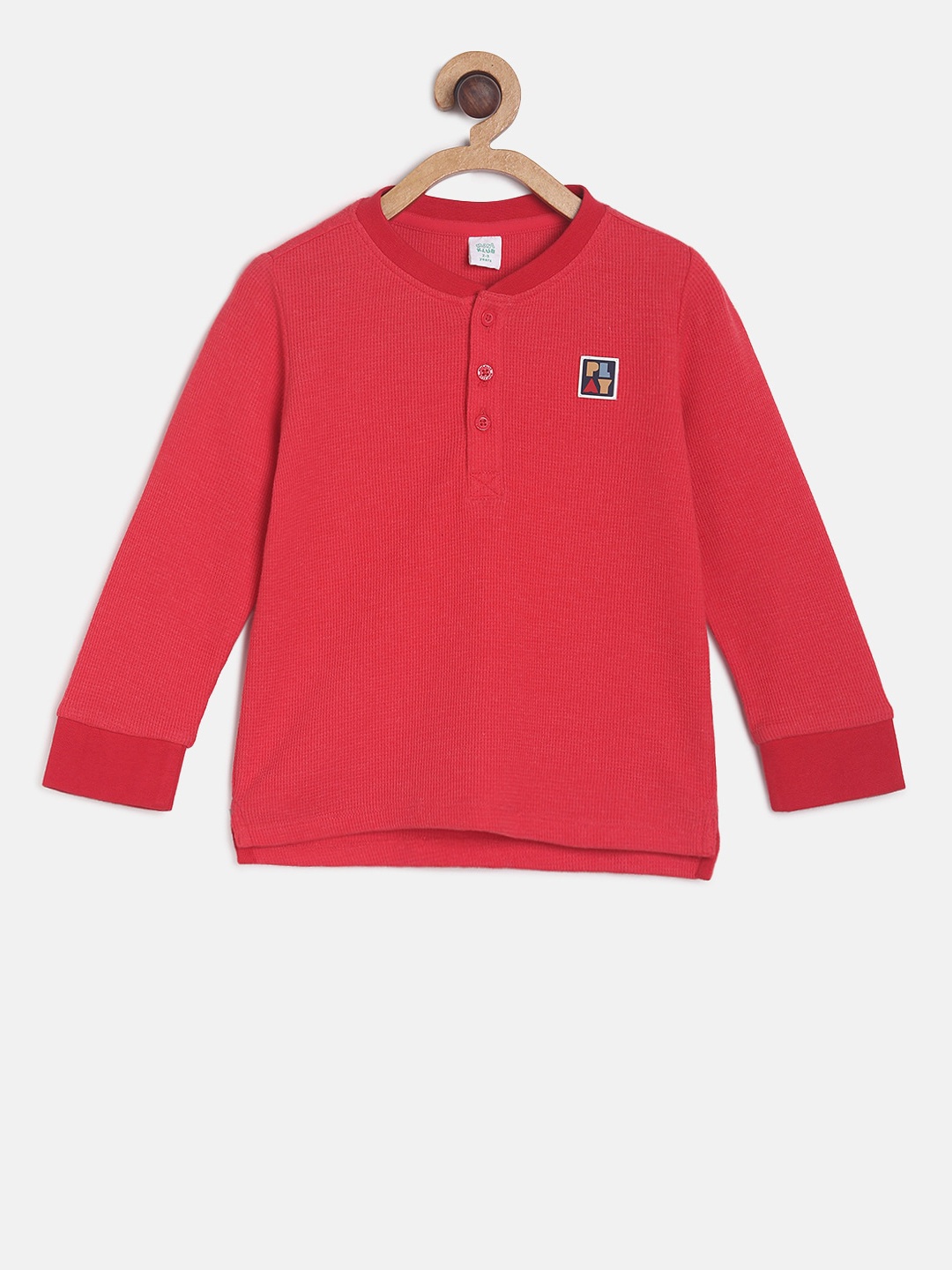 

MINI KLUB Boys Red Solid Henley Neck T-shirt