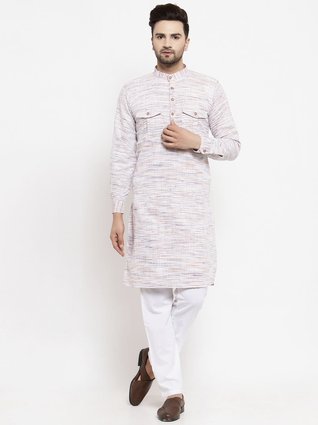 

KLOTTHE Men Cream-Coloured Printed Straight Kurta