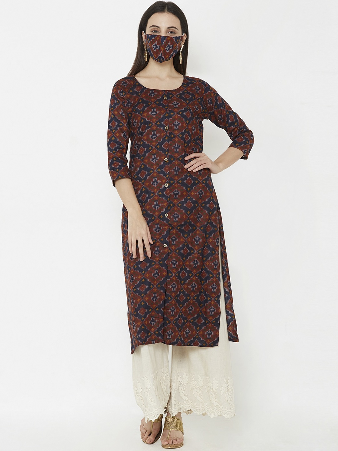 

FASHOR Women Brown Printed Straight Kurta