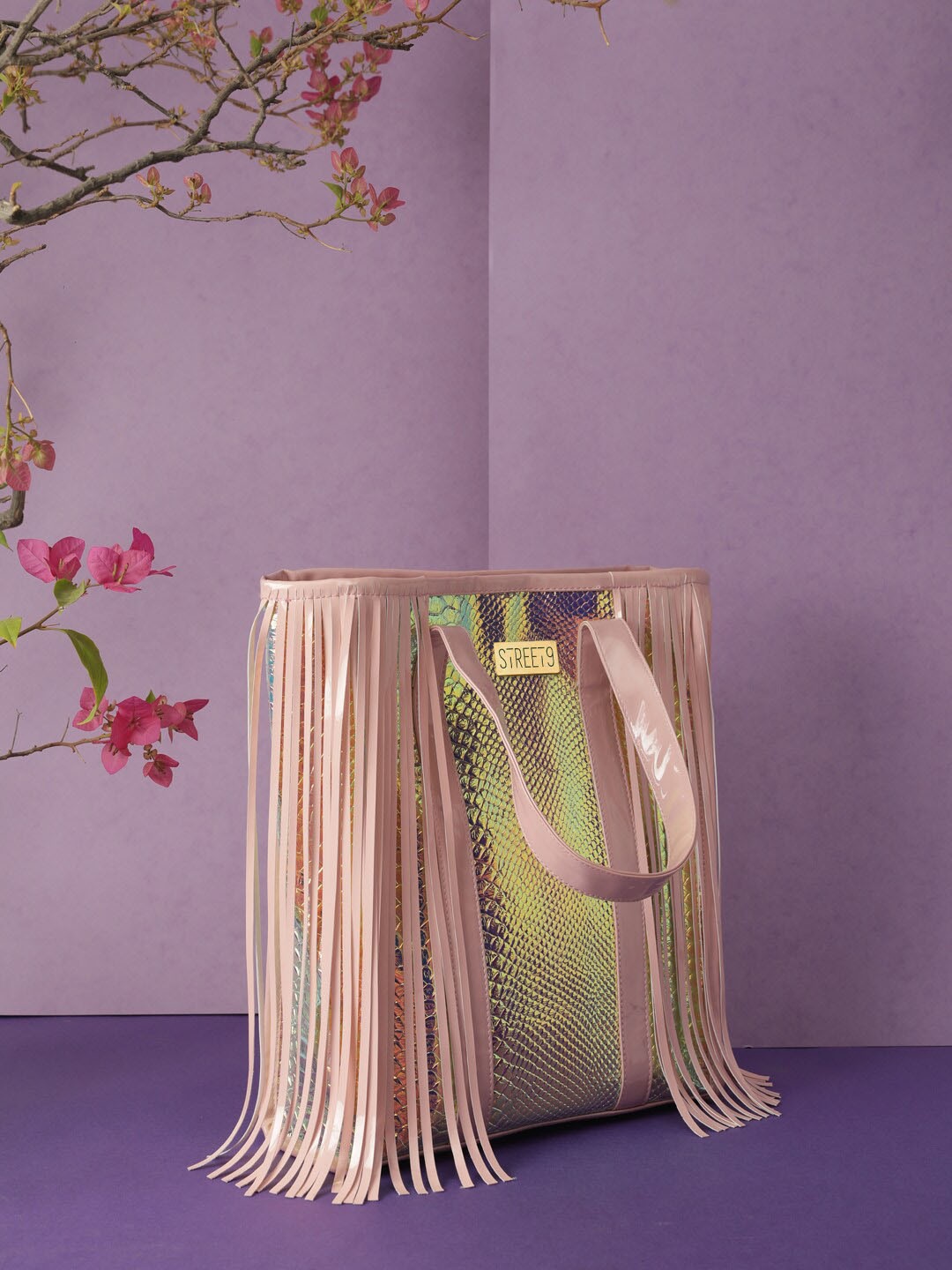 

STREET 9 Gunmetal-Toned & Pink Solid Tote Bag, Metallic