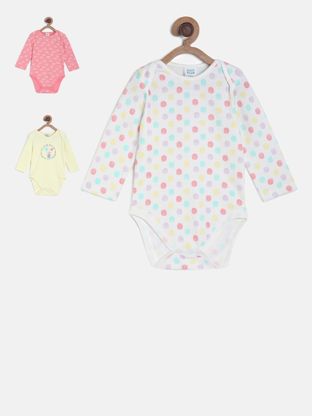 

MINI KLUB Girls Pack Of 3 Printed Pure Cotton Bodysuits, Multi