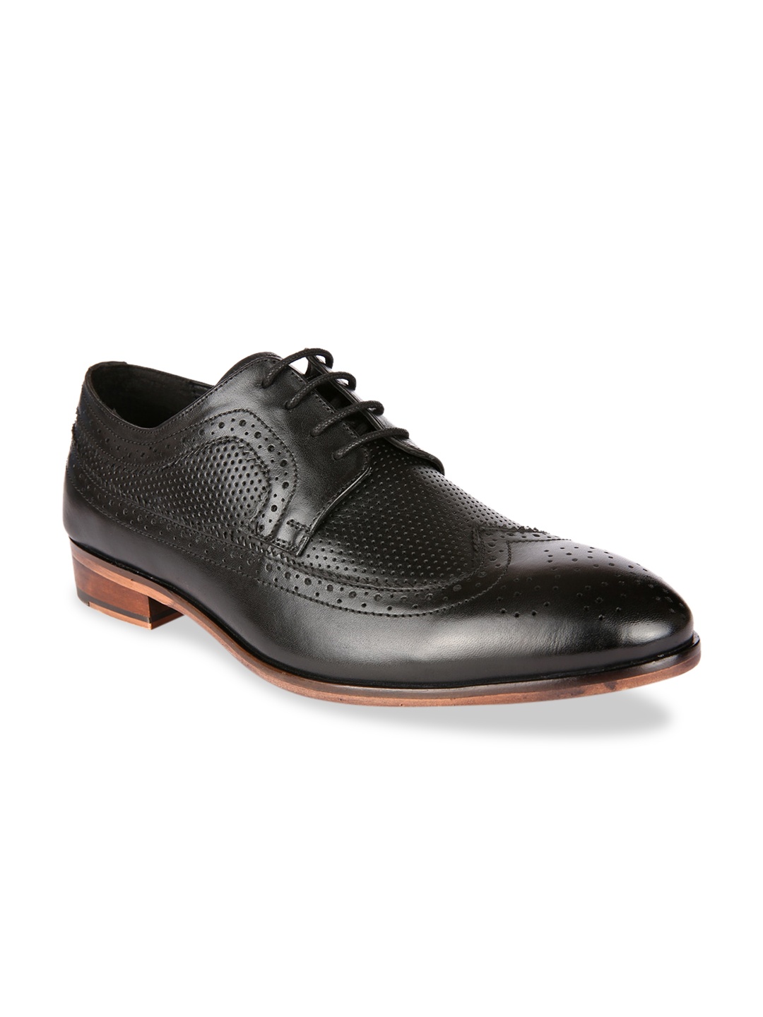

San Frissco Men Black Leather Textured Brogues