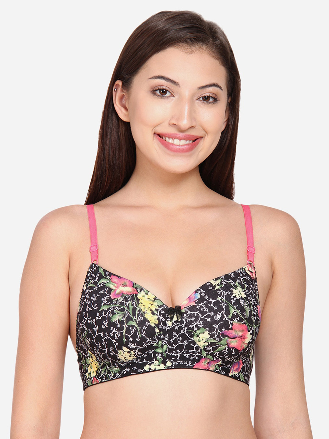 

Innocence Black & Pink Printed Non-Wired Lightly Padded Push-Up Bra BBAPLIN88730_28B