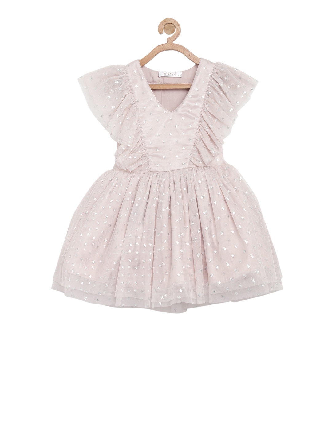 

KIDKLO Girls Pink Self Design Fit and Flare Dress