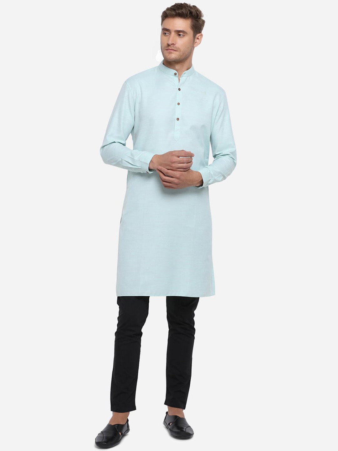 

JADE BLUE Men Blue Solid Straight Modi Kurta