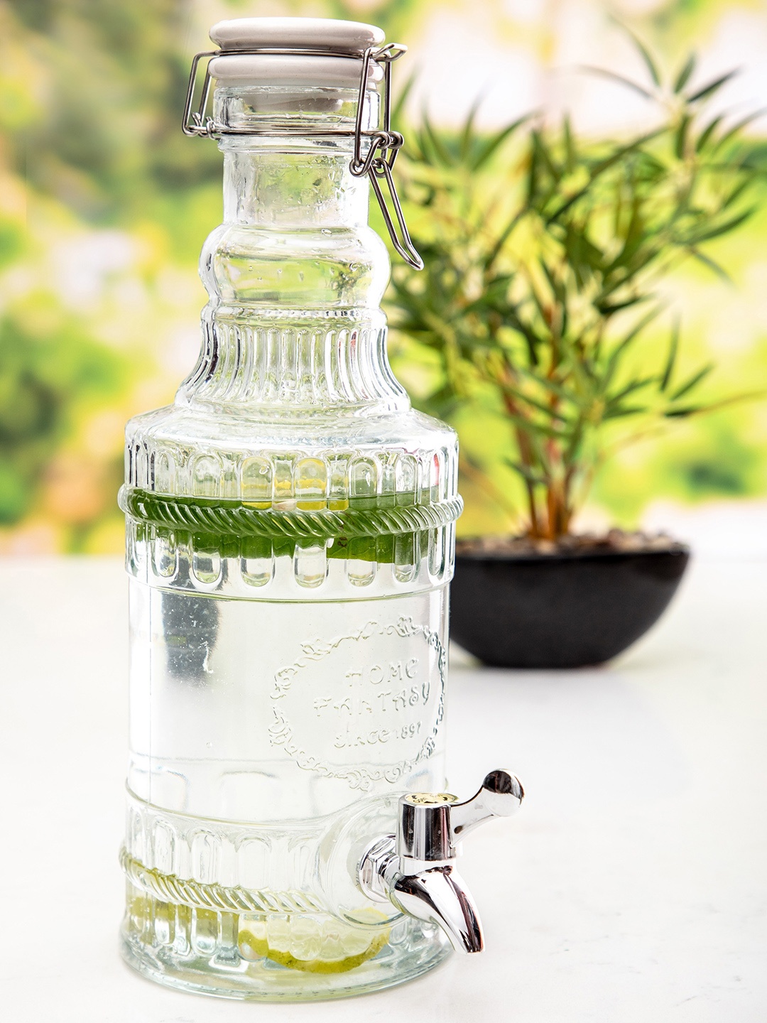 White Gold Transparent Glass Dispenser 2000ml