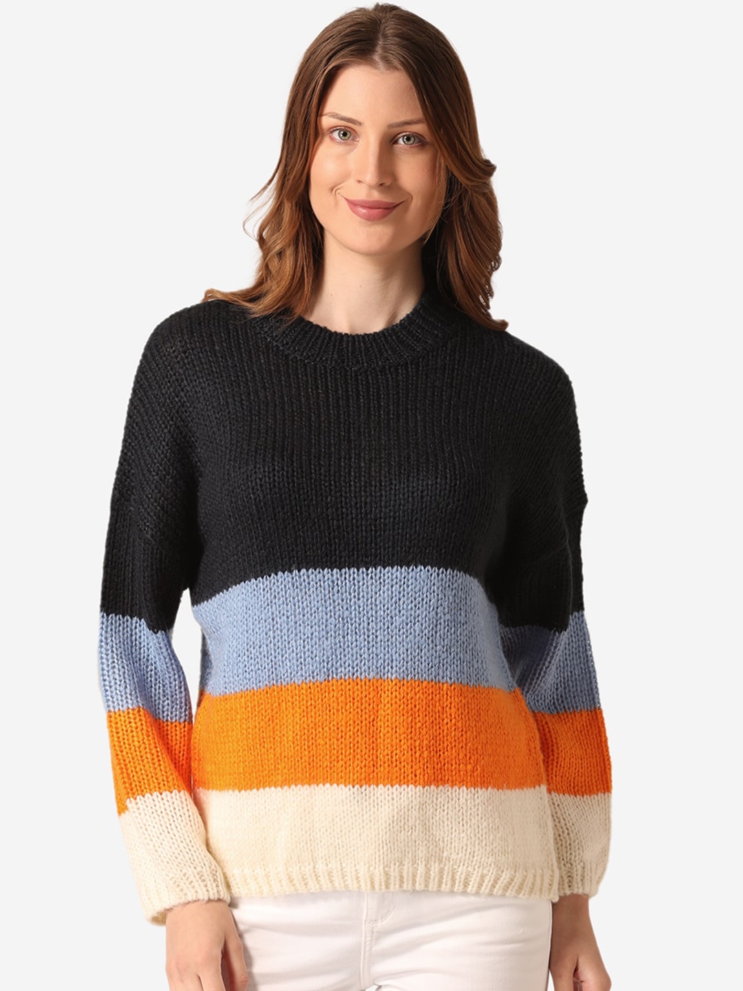 

Mode by Red Tape Women Black Colourblocked Pullover Sweater