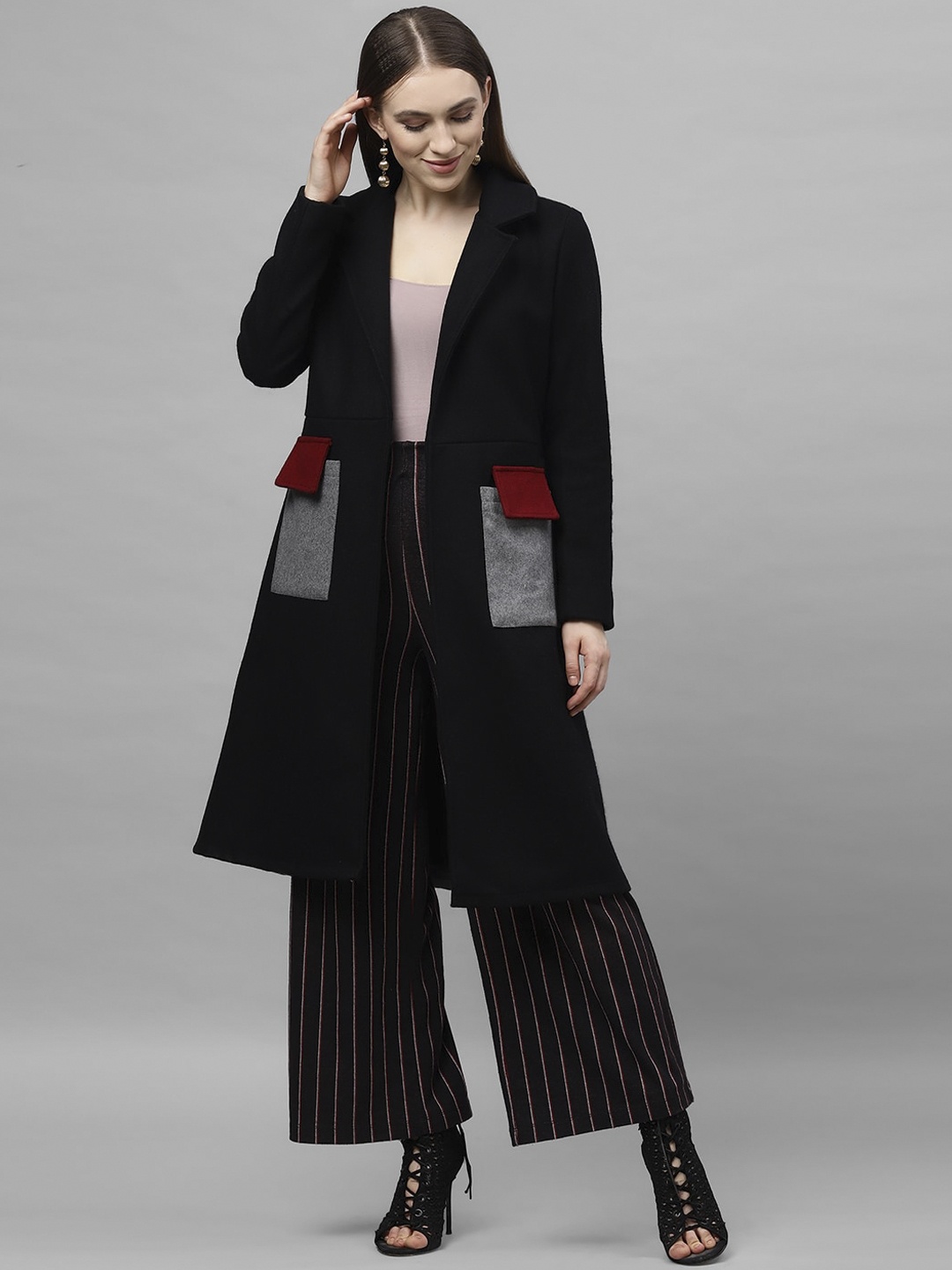 

Athena Women Black & Grey Colorblock Longline Over Coat