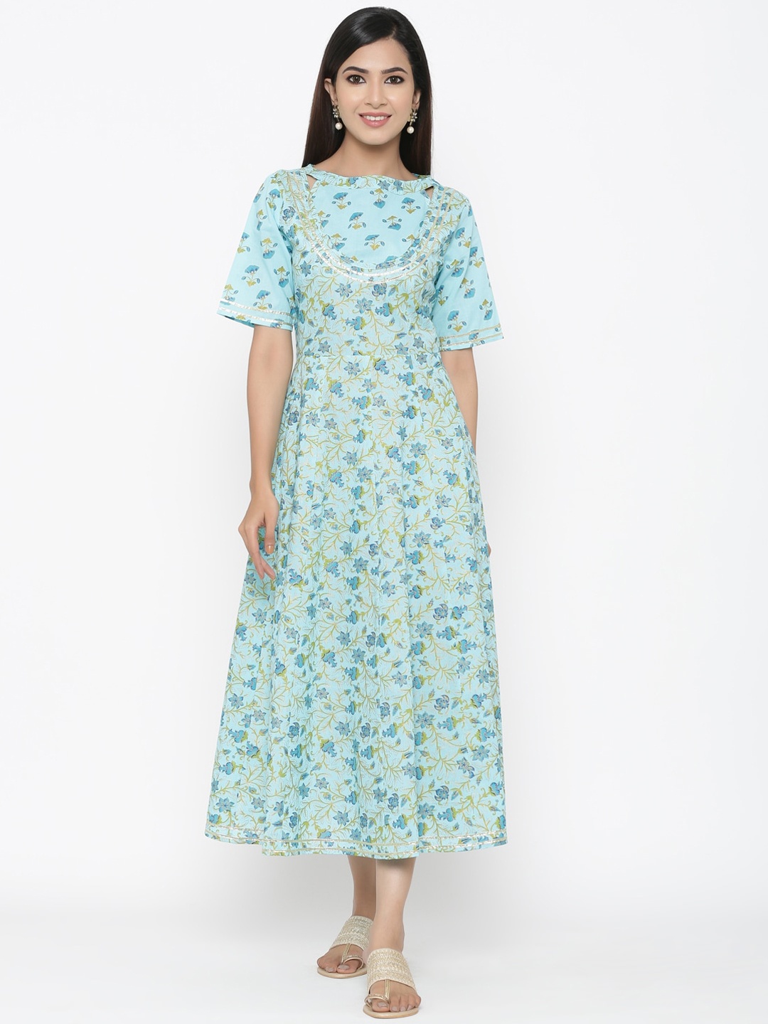 

Maaesa Women Blue Printed A-Line Dress