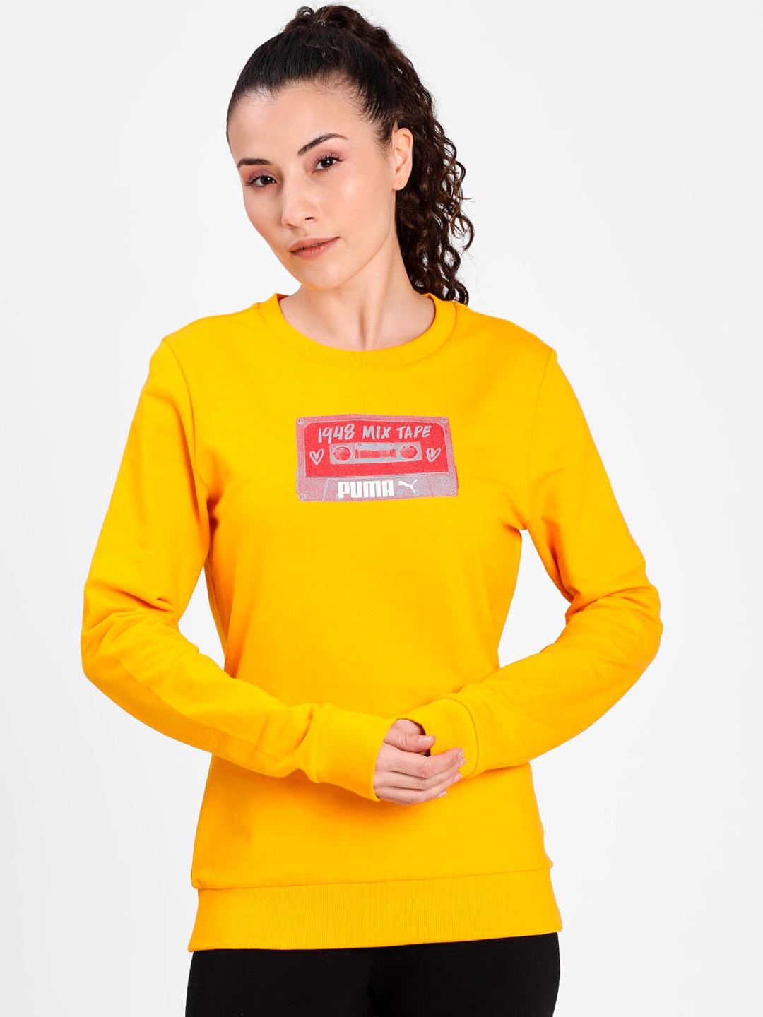 Puma Women Yellow Printed Pullover Sweater