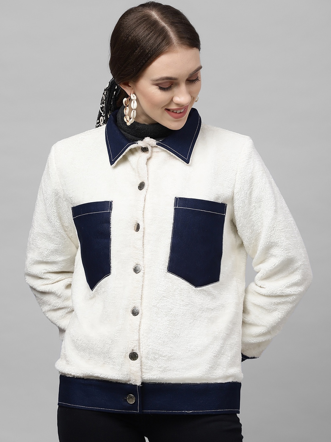 

Athena Women White Colourblocked Tailored Jacket
