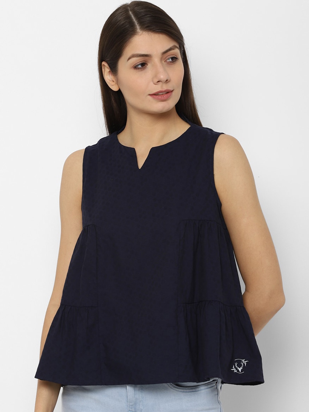 Allen Solly Woman Women Navy Blue Solid A-Line Top