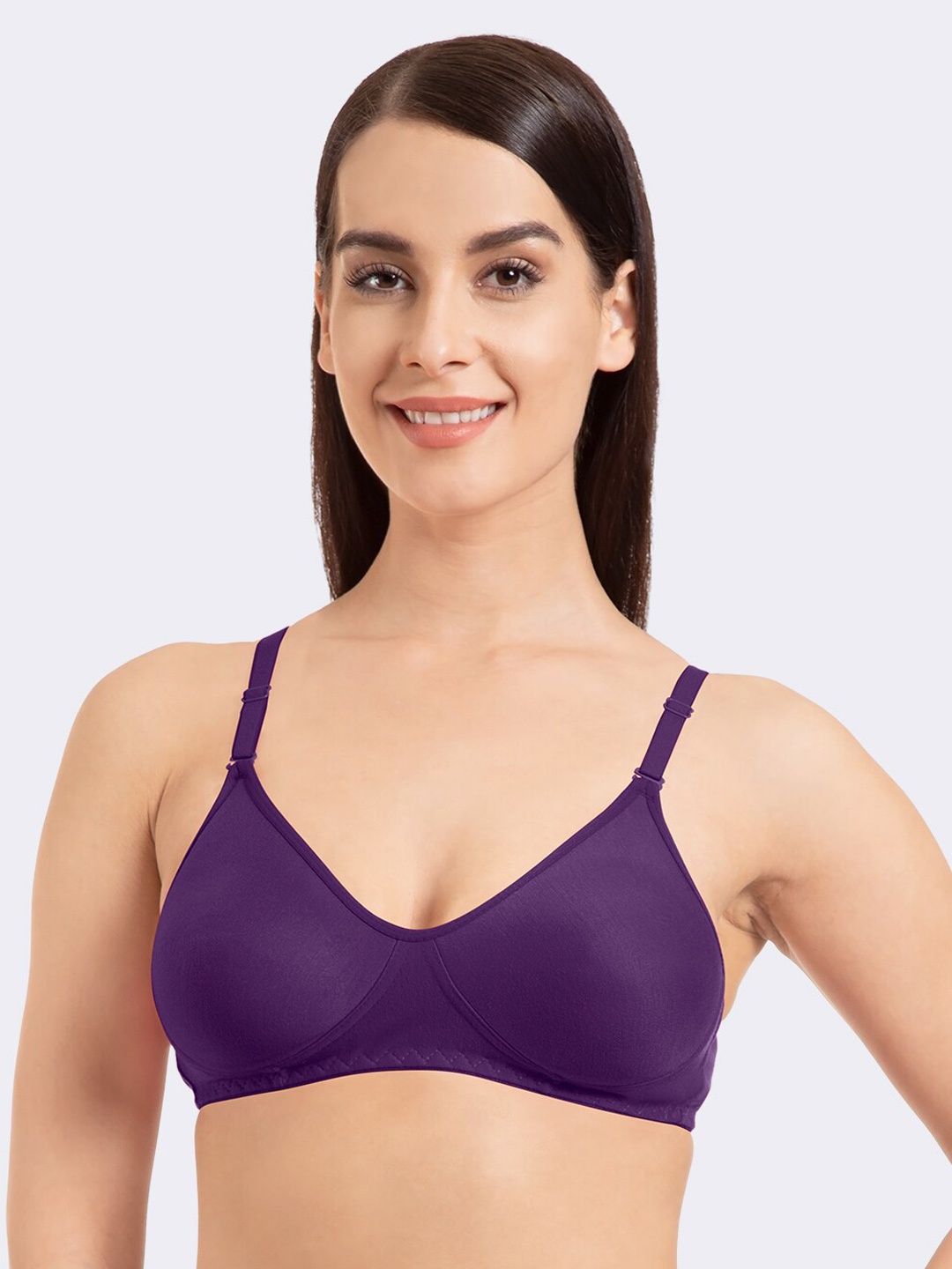 

KOMLI Purple Solid Non-Wired Non Padded Everyday Bra K-9103-2PC-DPR-30B