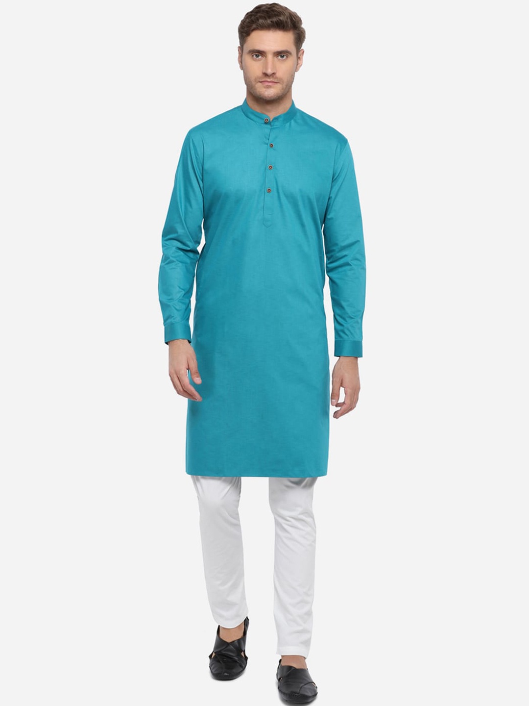 

JADE BLUE Men Turquoise Blue Solid Straight Modi Kurta