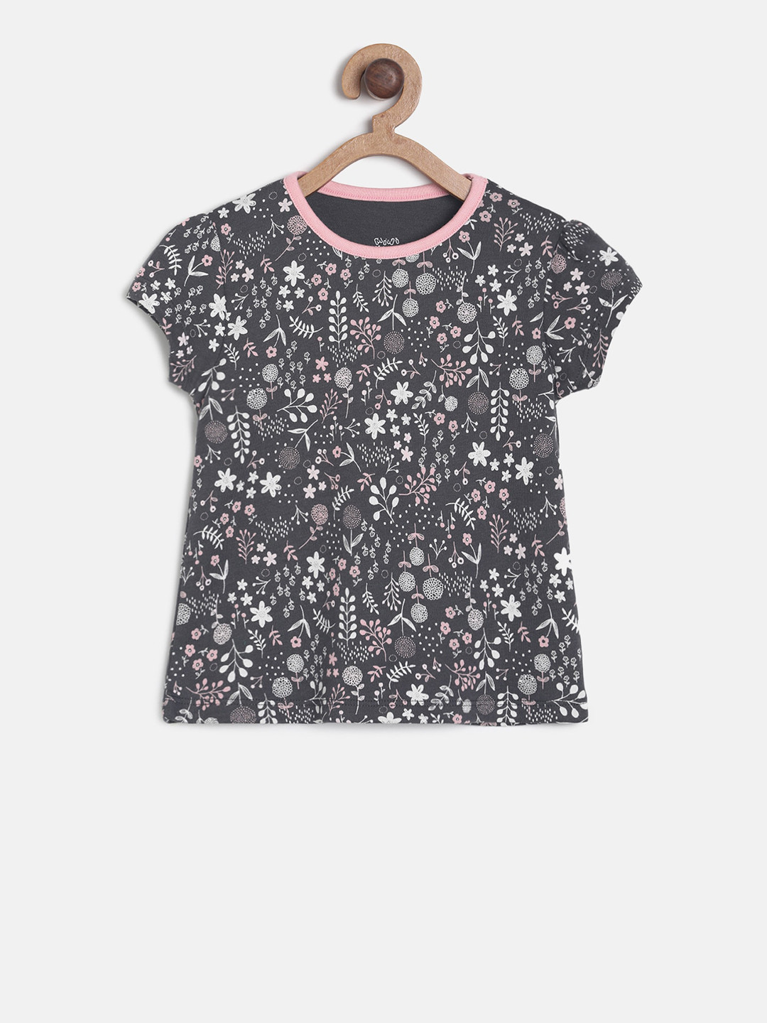 

MINI KLUB Girls Black Printed Pure Cotton Top