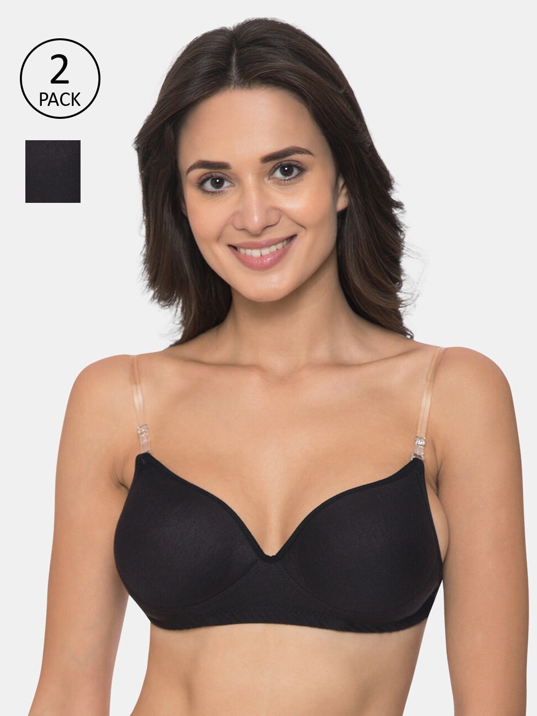 

KOMLI Pack Of 2 Black Solid Non-Wired Heavily Padded Everyday Bra K-523-2PC-BLK-30B