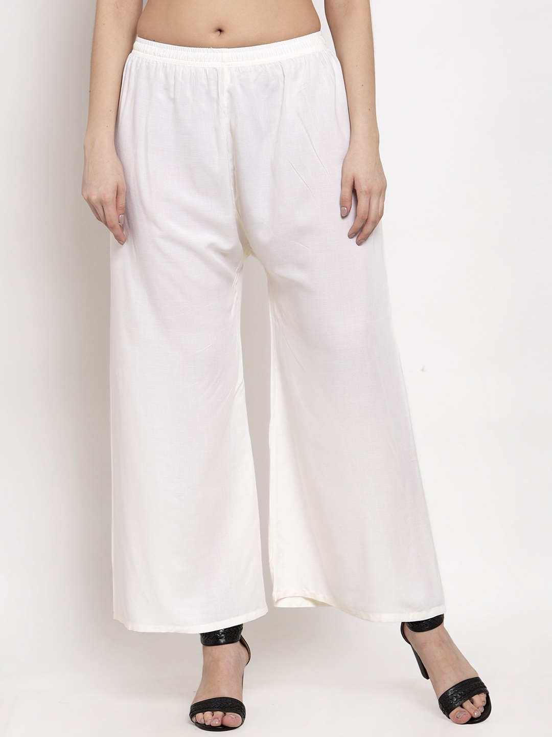 

Miaz Lifestyle Women Off-White Solid Straight Palazzos