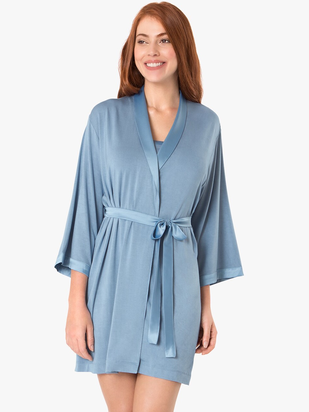 

Amante Above Knee Length Wrap Nightdress, Blue