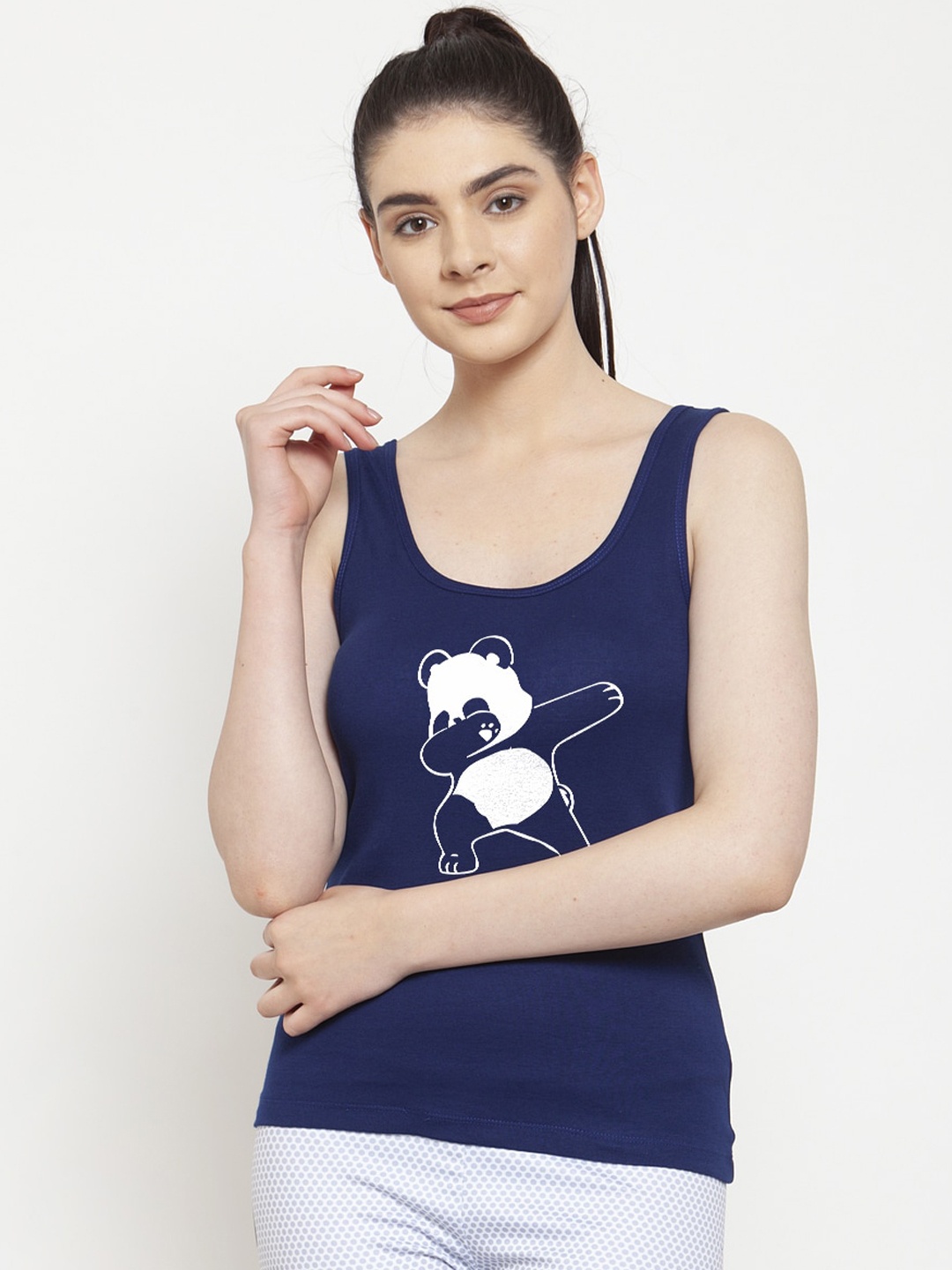 

Friskers Women Blue Printed Tank Pure Cotton Top