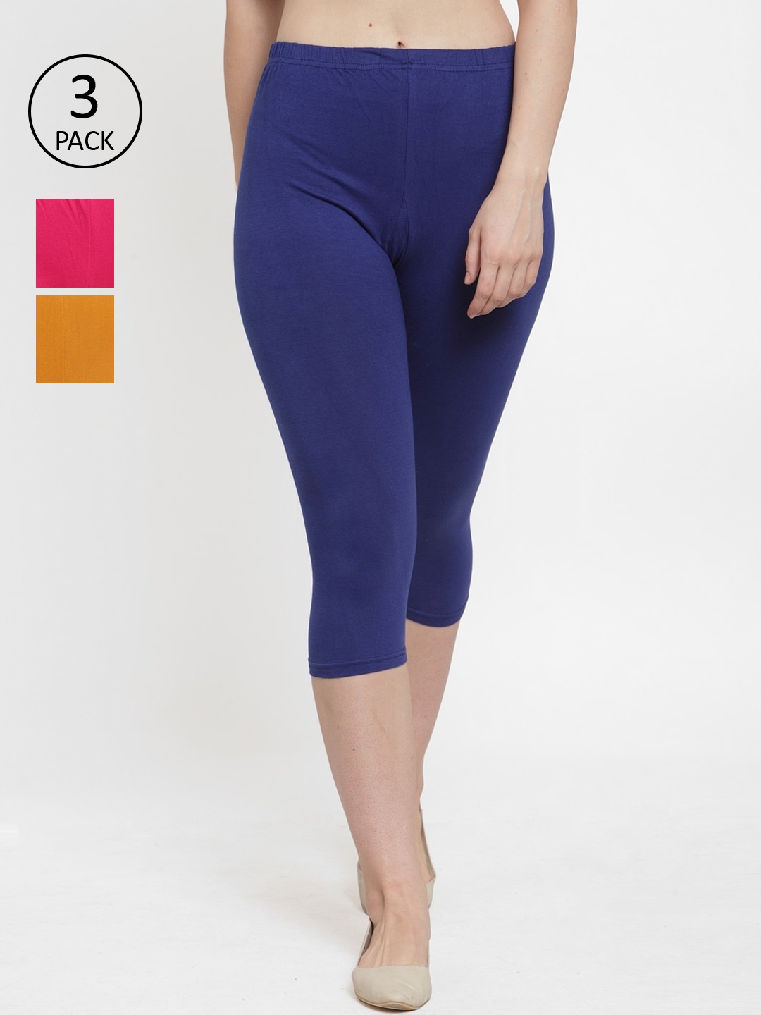 GRACIT Women Navy Blue & Pink Pack of 3 Solid Skinny Fit Capris