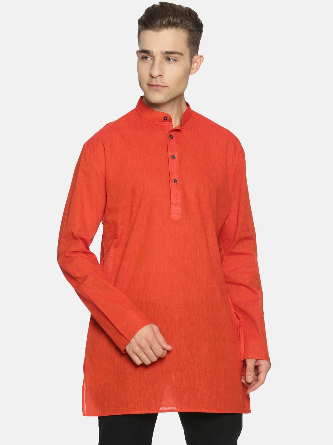 

Jansons Men Red Solid Straight Kurta