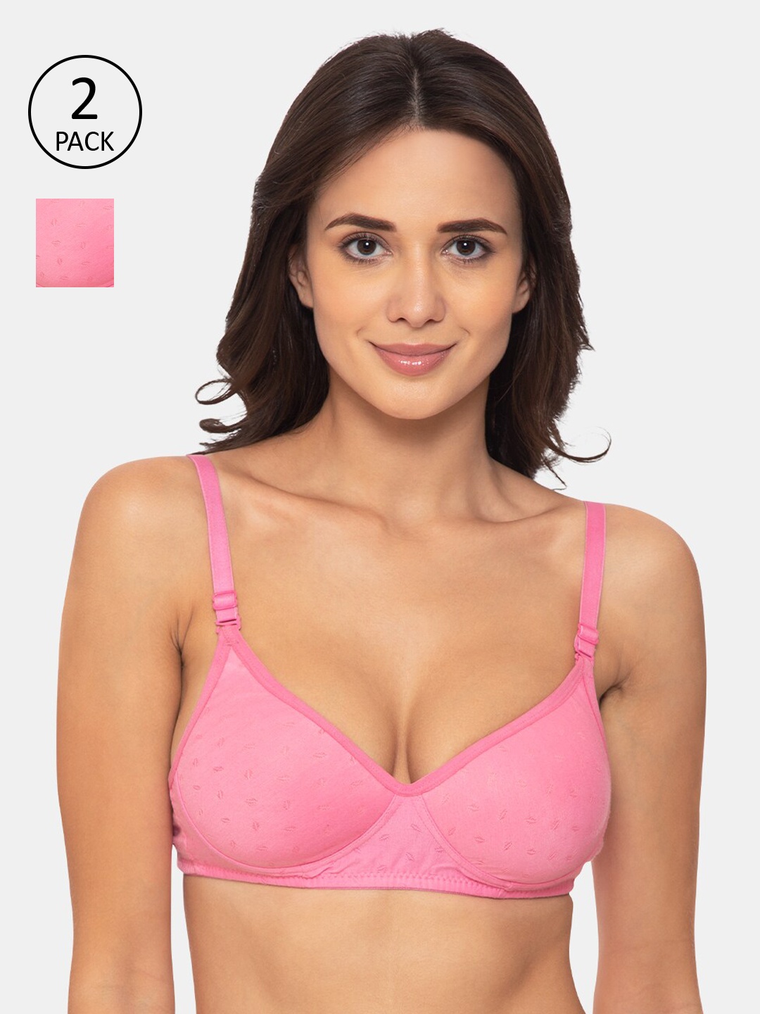 

KOMLI Pack Of 2 Pink Printed Non-Wired Lightly Padded Everyday Bras K-558-2PC-BPK-30B