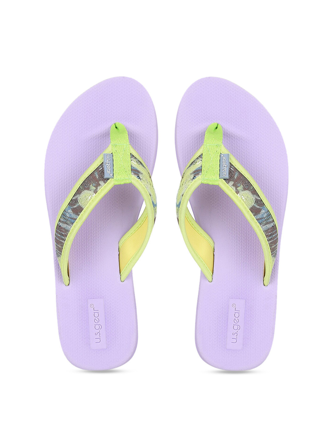 

US Gear Women Green & Lavender Printed Thong Flip-Flops
