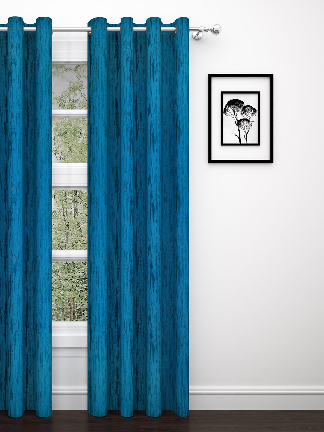 

PAVO Blue Jacquard Textured Single Door Curtain