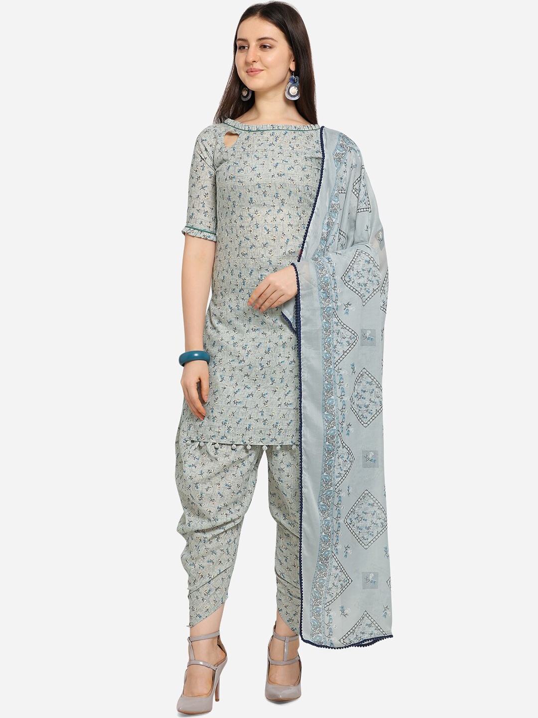 

SHAVYA Grey Cotton Blend Unstitched Dress Material